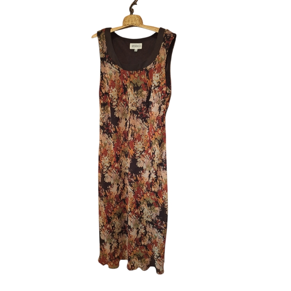 Studio I Brown Multi-Color Floral Midi Dress
